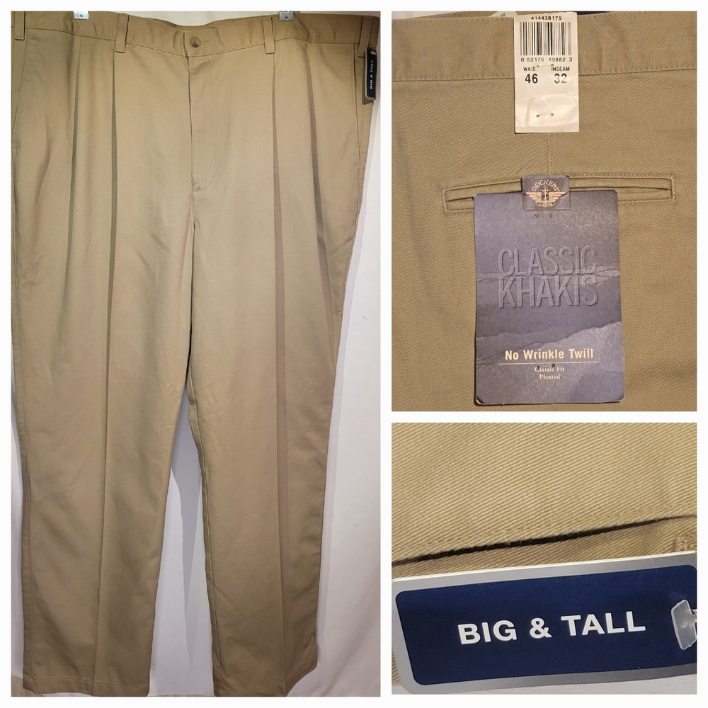 Dockers Classic Pants Size 46x32 Khaki No Wrinkle Twill Pleated New With Tags
